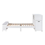 Sloane White Twin Bookcase Bed with Hidden Desk, Stool and Storage Bench