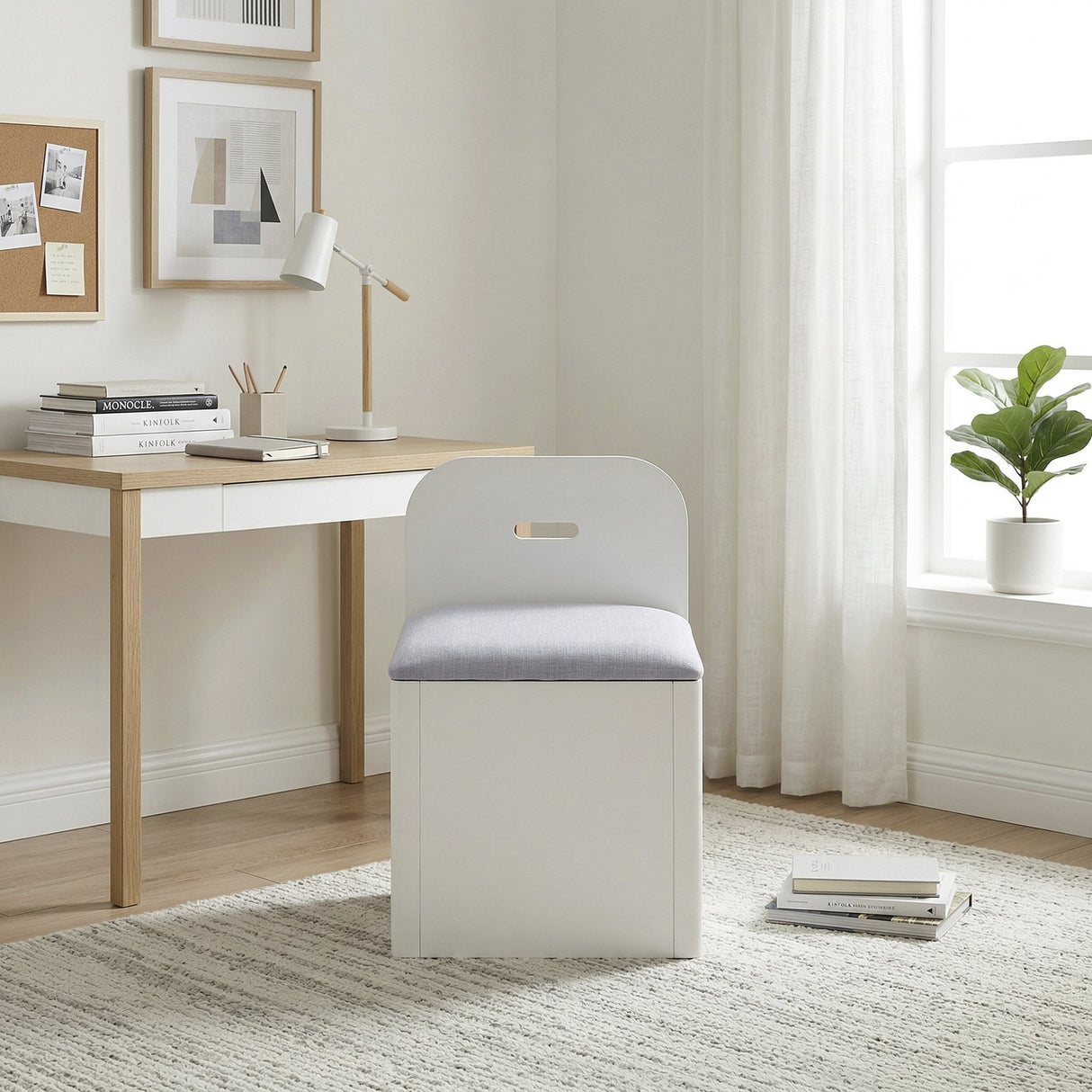 Sloane White Twin Bookcase Bed with Hidden Desk, Stool and Storage Bench