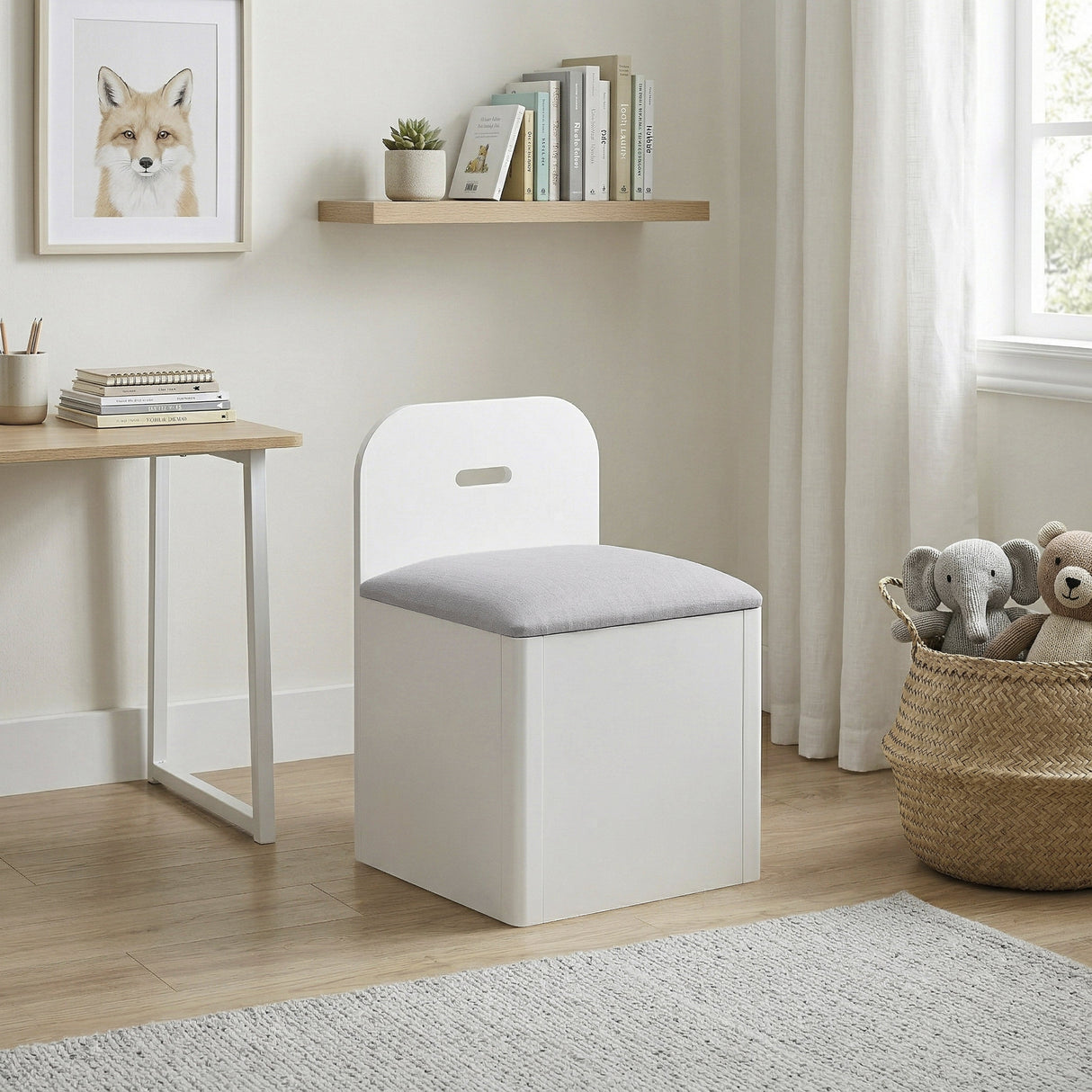 Sloane White Twin Bookcase Bed with Hidden Desk, Stool and Storage Bench