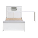 Sloane White Twin Bookcase Bed with Hidden Desk, Stool and Storage Bench