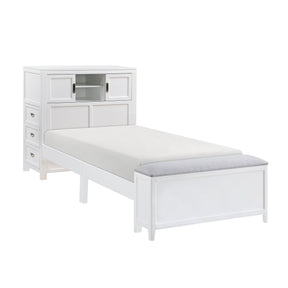 Sloane White Twin Bookcase Bed with Hidden Desk, Stool and Storage Bench by Homelegance at Eve Furniture
