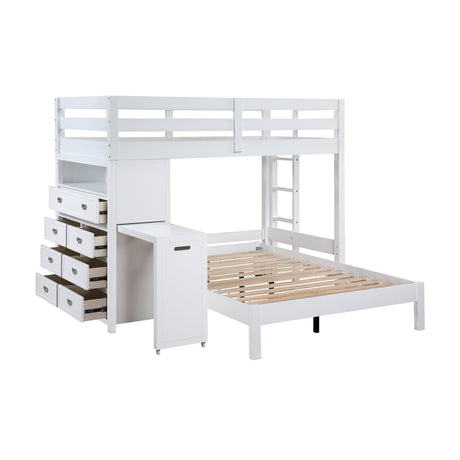 Sloane White Twin/Full Loft Bunk Bed with Chest and Hidden Desk by Homelegance at Eve Furniture