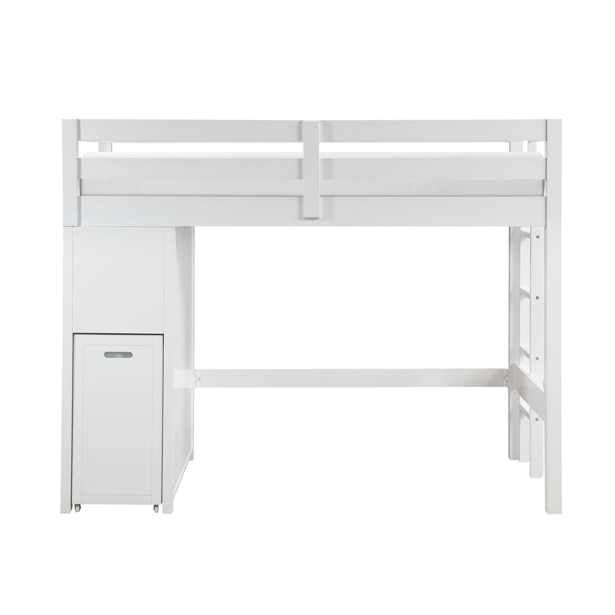 Sloane White Twin/Full Loft Bunk Bed with Chest and Hidden Desk