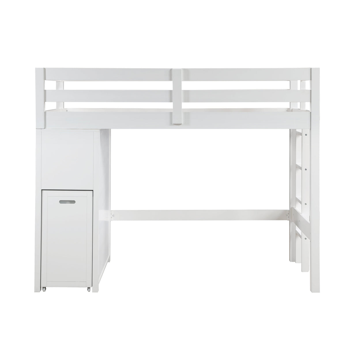 Sloane White Twin/Full Loft Bunk Bed with Chest and Hidden Desk