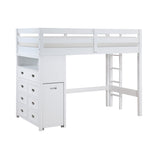 Sloane White Twin/Full Loft Bunk Bed with Chest and Hidden Desk