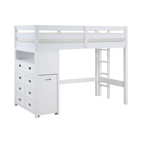 Sloane White Twin/Full Loft Bunk Bed with Chest and Hidden Desk by Homelegance at Eve Furniture