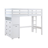 Sloane White Twin/Full Loft Bunk Bed with Chest and Hidden Desk