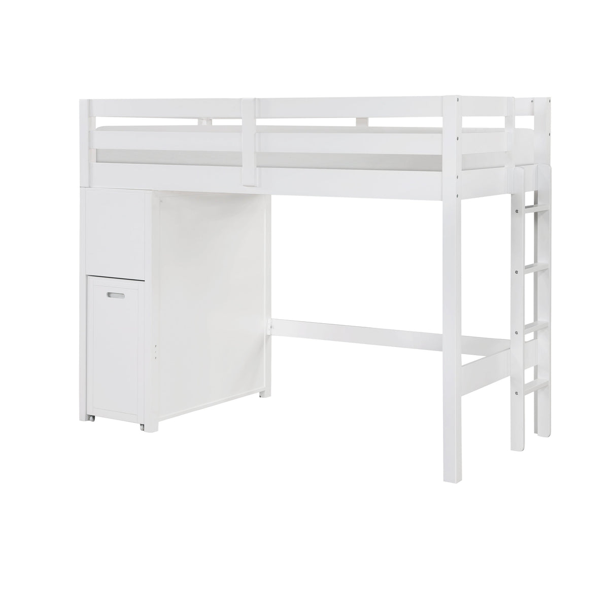 Sloane White Twin/Full Loft Bunk Bed with Chest and Hidden Desk