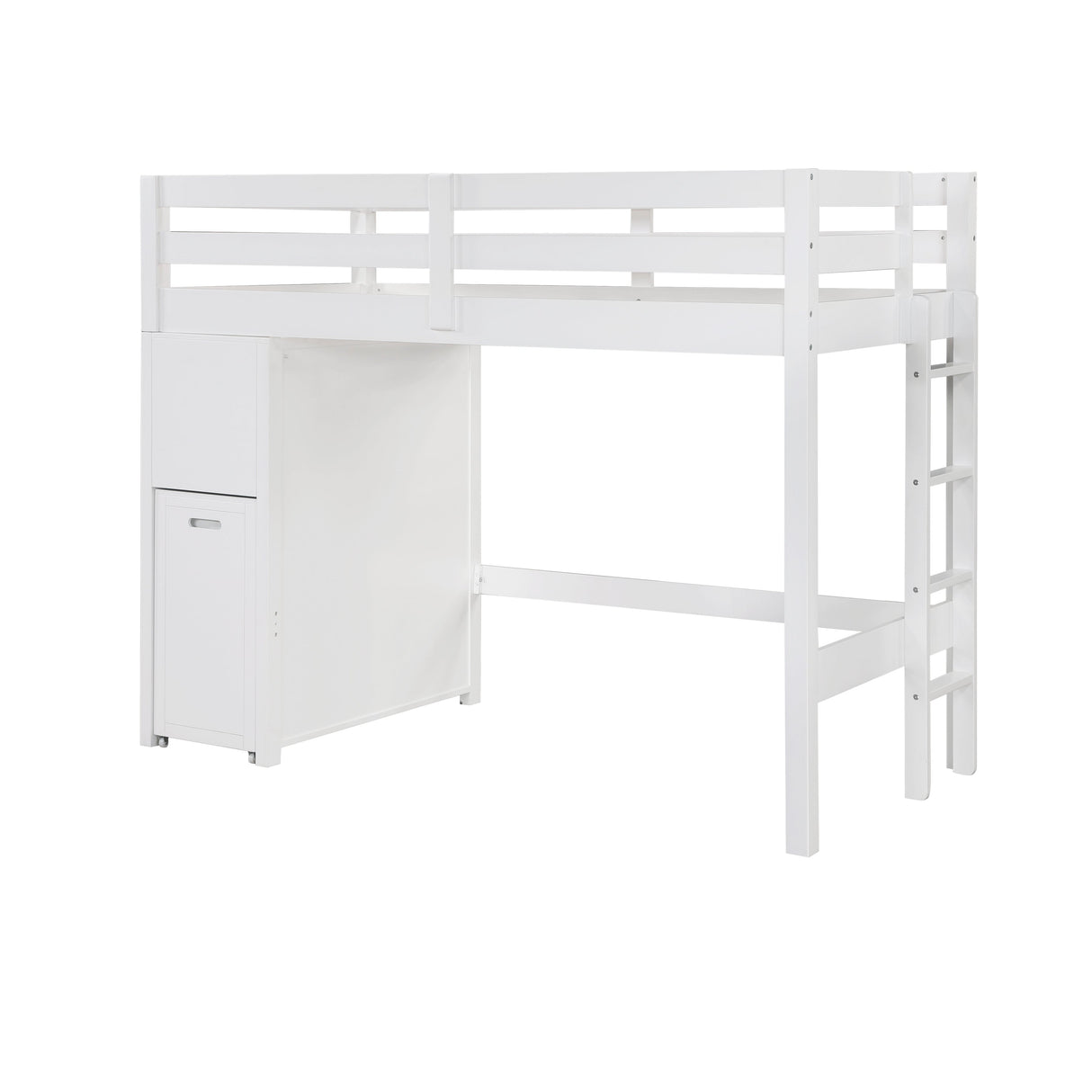 Sloane White Twin/Full Loft Bunk Bed with Chest and Hidden Desk