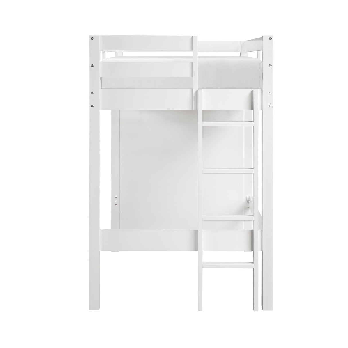Sloane White Twin/Full Loft Bunk Bed with Chest and Hidden Desk