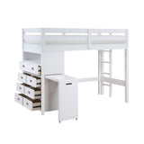 Sloane White Twin/Full Loft Bunk Bed with Chest and Hidden Desk