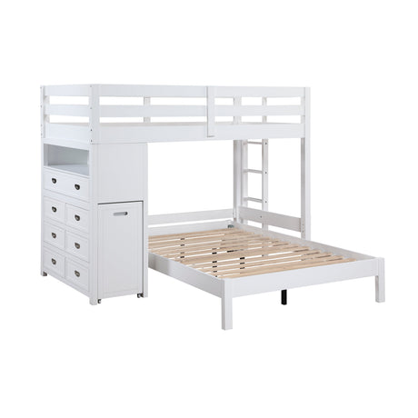 Sloane White Twin/Full Loft Bunk Bed with Chest and Hidden Desk by Homelegance at Eve Furniture