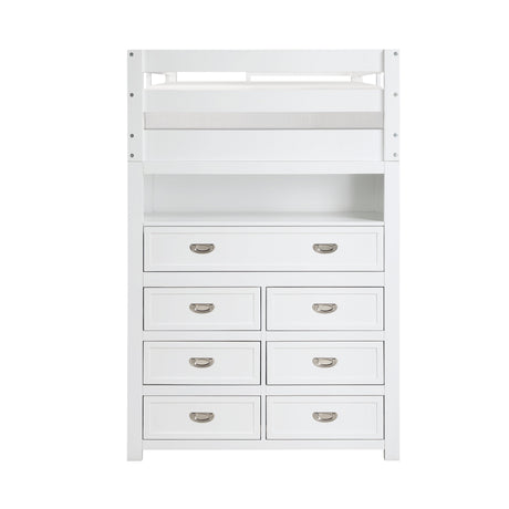 Sloane White Twin/Full Loft Bunk Bed with Chest and Hidden Desk by Homelegance at Eve Furniture