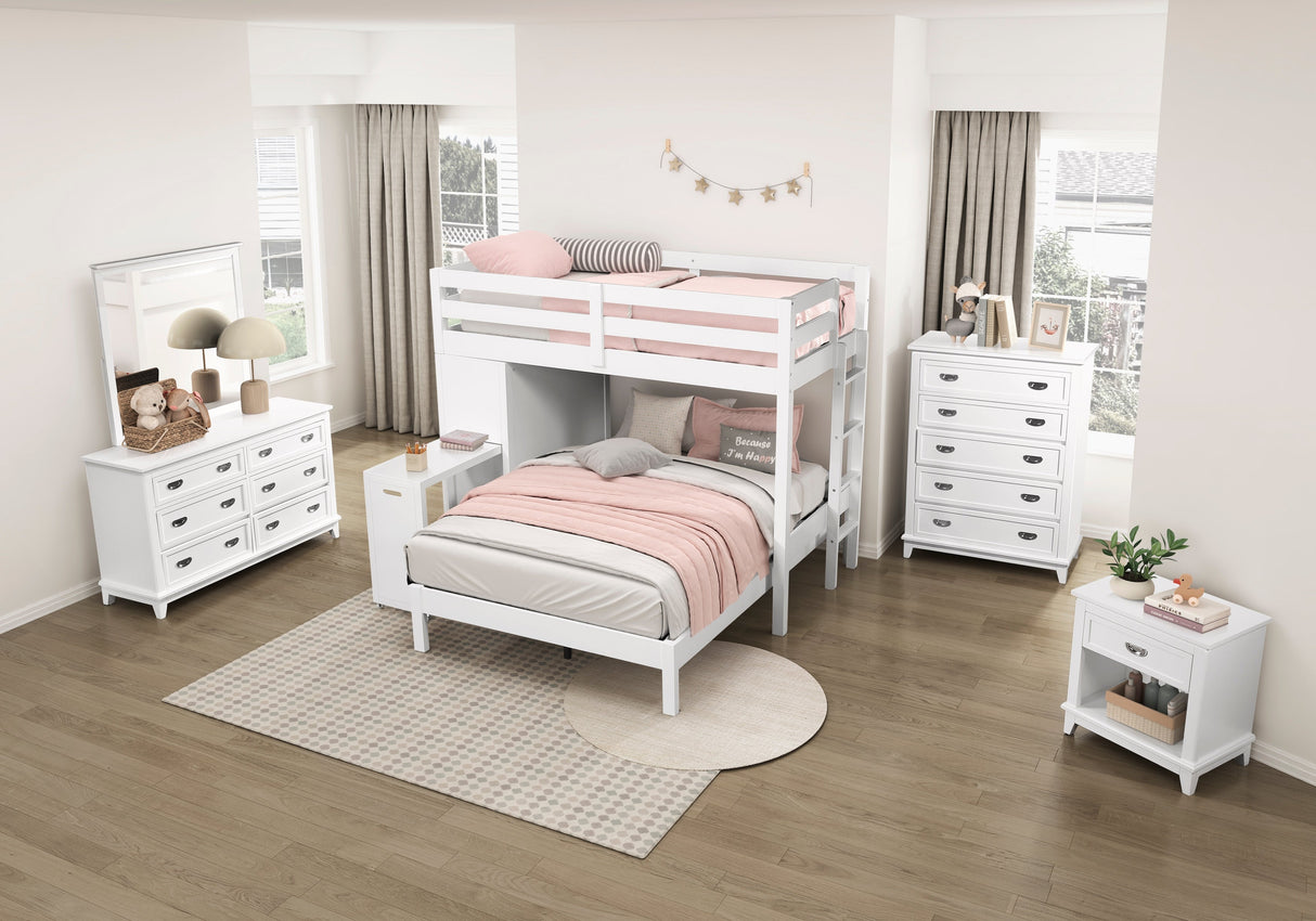 Sloane White Twin/Full Loft Bunk Bed with Chest and Hidden Desk by Homelegance at Eve Furniture