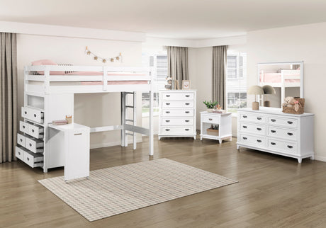Sloane White Twin/Full Loft Bunk Bed with Chest and Hidden Desk by Homelegance at Eve Furniture