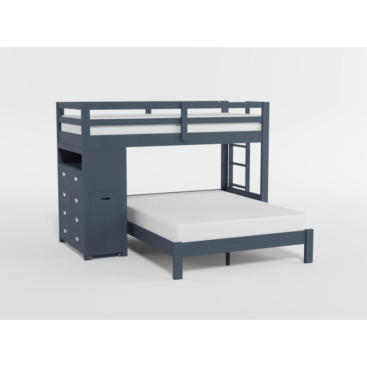 Sloane White Twin/Full Loft Bunk Bed with Chest and Hidden Desk