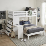 Sloane White Twin/Full Loft Bunk Bed with Chest and Hidden Desk