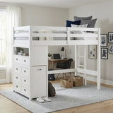 Sloane White Twin/Full Loft Bunk Bed with Chest and Hidden Desk