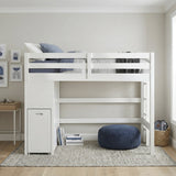 Sloane White Twin/Full Loft Bunk Bed with Chest and Hidden Desk