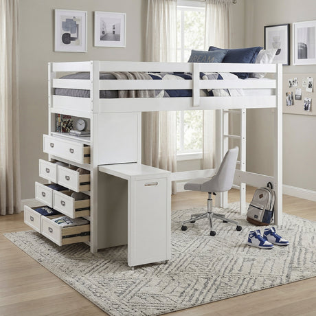 Sloane White Twin/Full Loft Bunk Bed with Chest and Hidden Desk by Homelegance at Eve Furniture