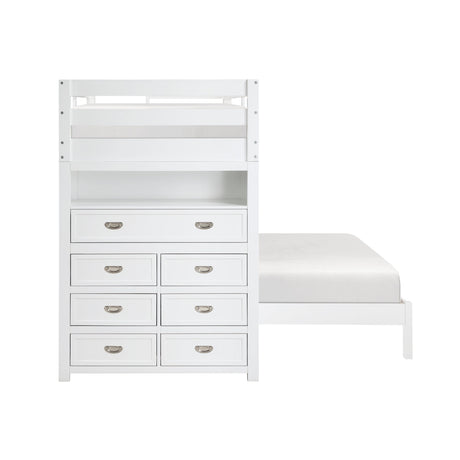 Sloane White Twin/Full Loft Bunk Bed with Chest and Hidden Desk by Homelegance at Eve Furniture
