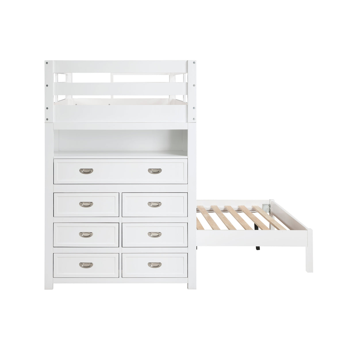 Sloane White Twin/Full Loft Bunk Bed with Chest and Hidden Desk