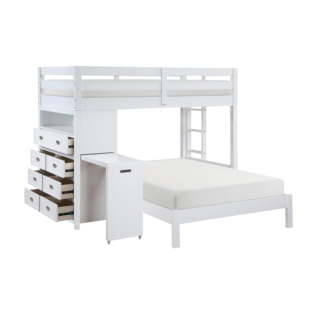 Sloane White Twin/Full Loft Bunk Bed with Chest and Hidden Desk by Homelegance at Eve Furniture