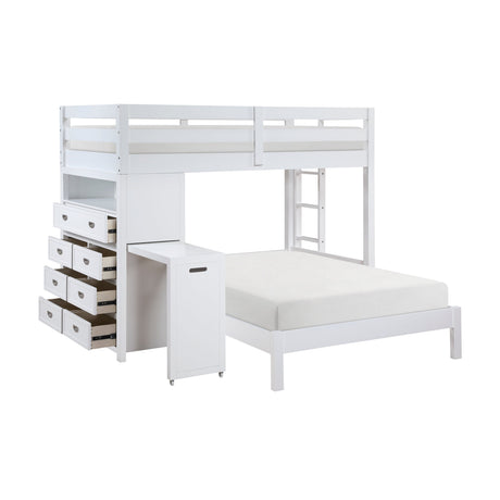 Sloane White Twin/Full Loft Bunk Bed with Chest and Hidden Desk by Homelegance at Eve Furniture