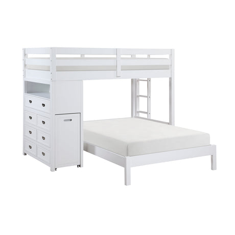 Sloane White Twin/Full Loft Bunk Bed with Chest and Hidden Desk by Homelegance at Eve Furniture