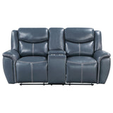 Sloane Blue Upholstered Motion Reclining Loveseat with Console by Coaster at Eve Furniture