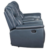 Sloane Blue Upholstered Motion Reclining Loveseat with Console by Coaster at Eve Furniture