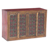 Small Hand Carved Wood Four Door Cabinet with Brass Fittings by Home Trends & Design at Eve Furniture