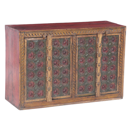 Small Hand Carved Wood Four Door Cabinet with Brass Fittings by Home Trends & Design at Eve Furniture