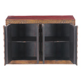 Small Hand Carved Wood Four Door Cabinet with Brass Fittings by Home Trends & Design at Eve Furniture