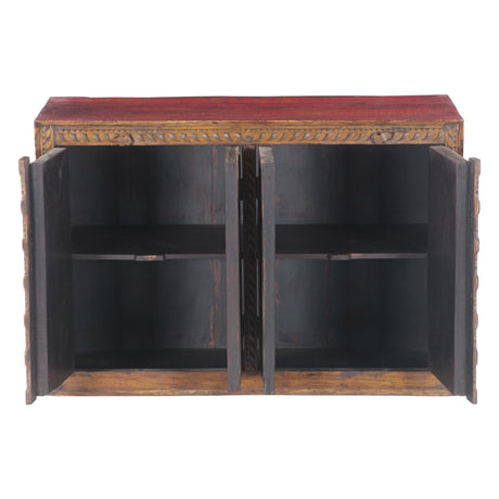 Small Hand Carved Wood Four Door Cabinet with Brass Fittings by Home Trends & Design at Eve Furniture