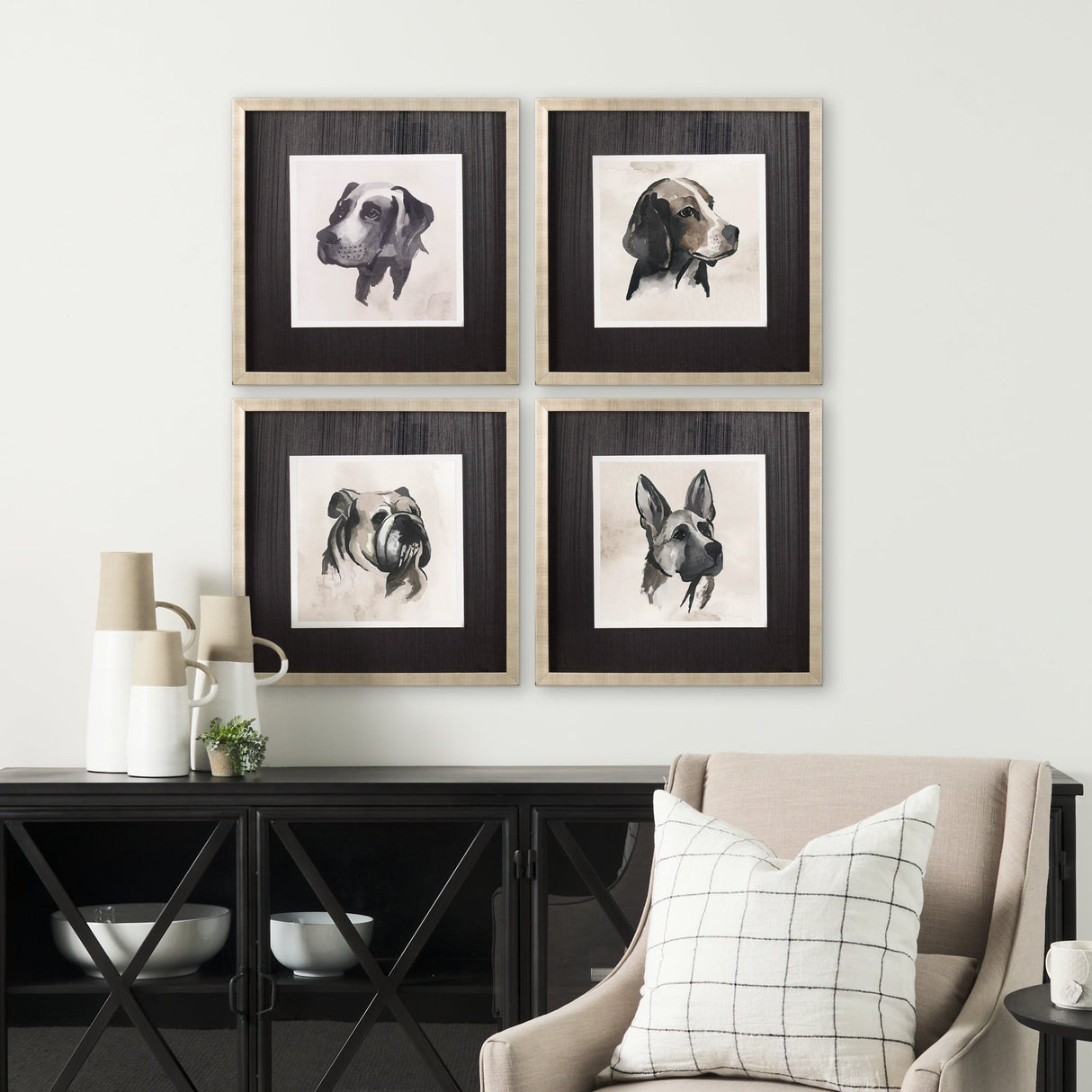 Small Inked Dogs IV by Grace Popp a Hand Embellished Textured Framed Art Print Matted under Glass by Mercana at Eve Furniture