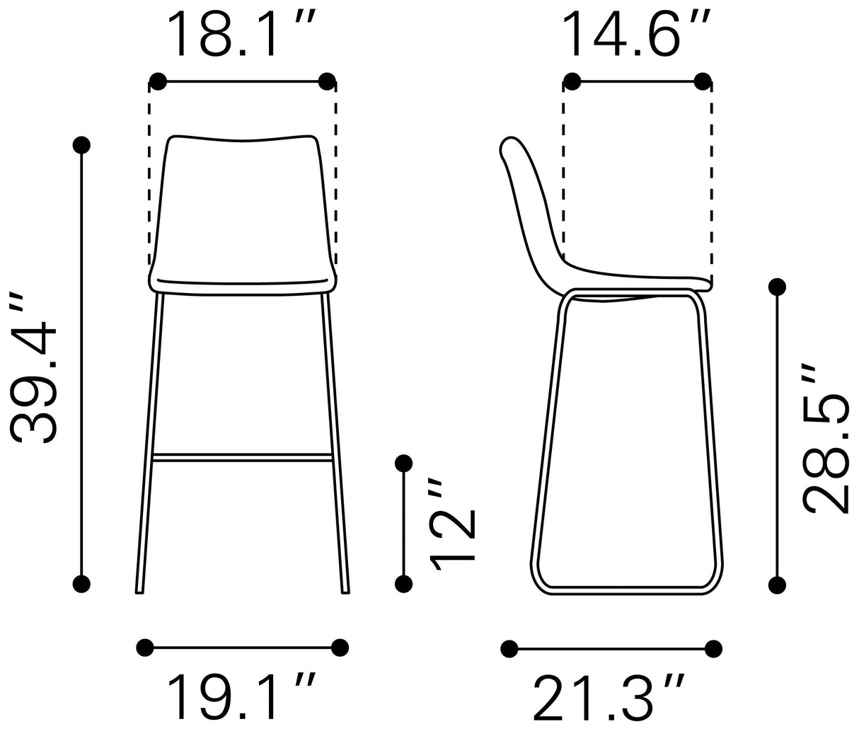 Smart Black Barstool (Set of 2) by Zuomod at Eve Furniture