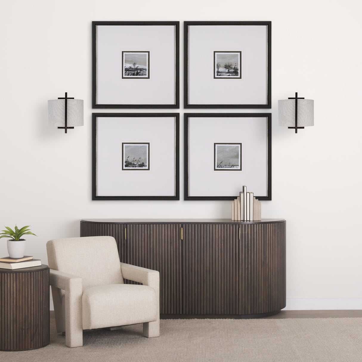 Smithe I Black Toned Metal Cream Lampshade Wall Sconce by Mercana at Eve Furniture