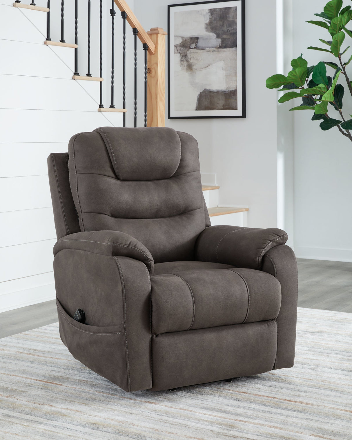 Snowfield Gunmetal Power Lift Recliner by Ashley at Eve Furniture