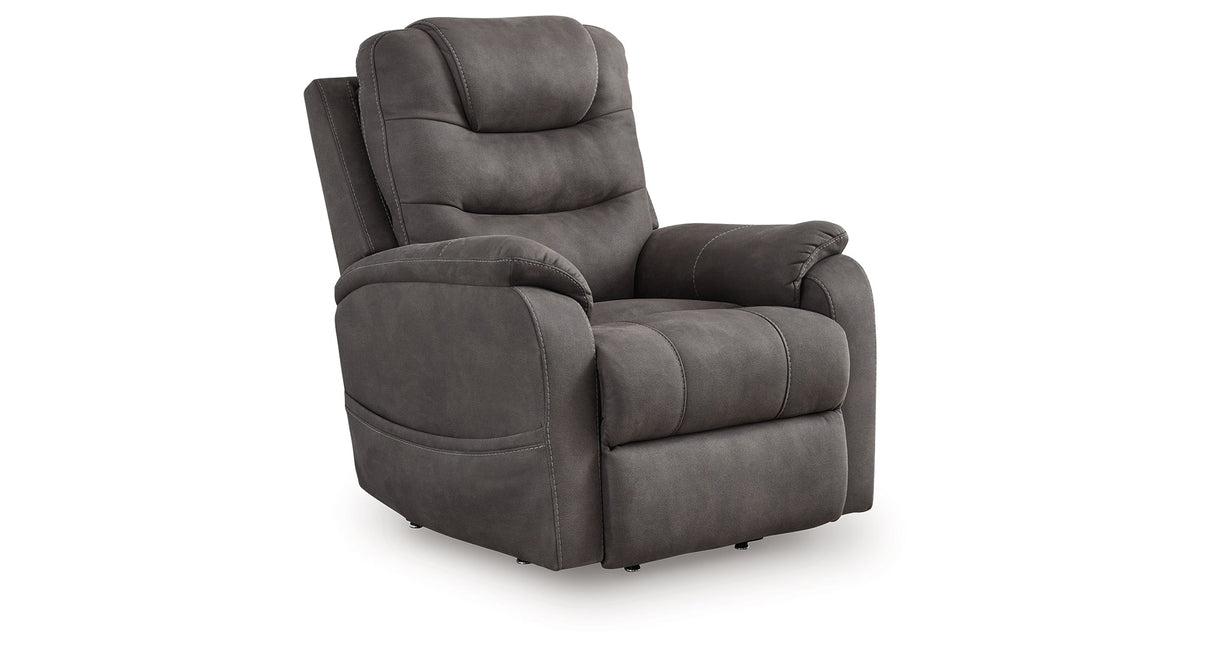 Snowfield Gunmetal Power Lift Recliner by Ashley at Eve Furniture