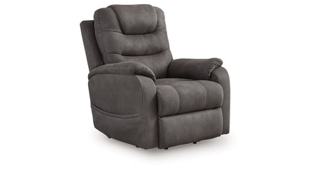 Snowfield Gunmetal Power Lift Recliner by Ashley at Eve Furniture