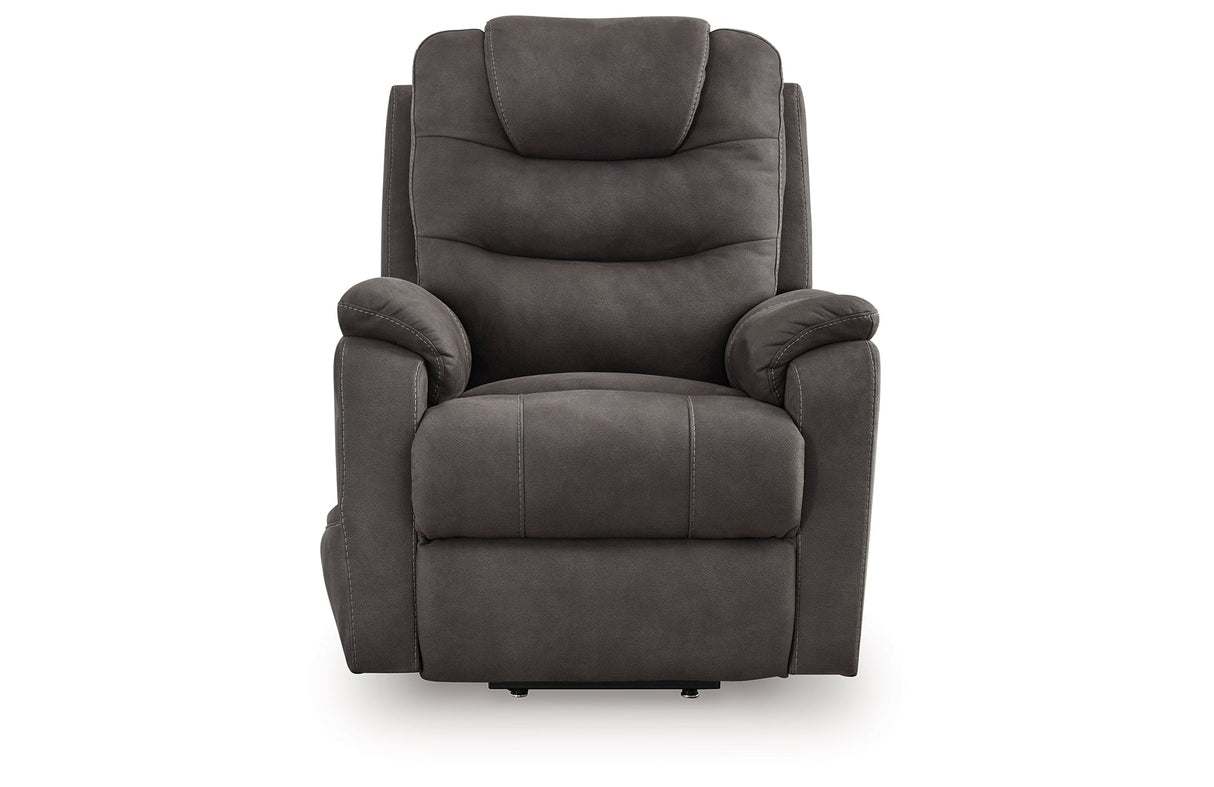 Snowfield Gunmetal Power Lift Recliner by Ashley at Eve Furniture