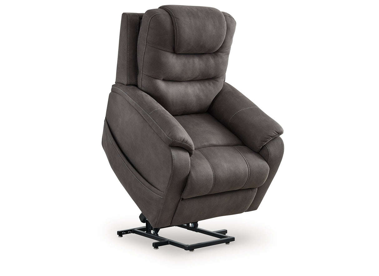 Snowfield Gunmetal Power Lift Recliner by Ashley at Eve Furniture