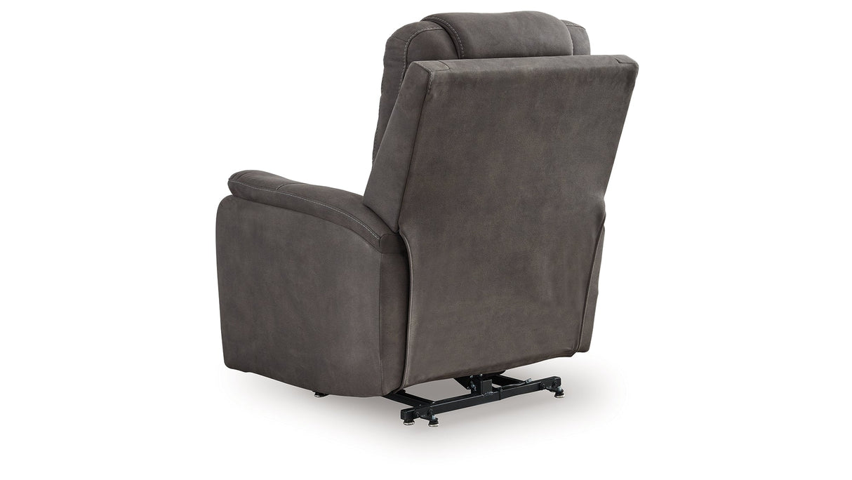 Snowfield Gunmetal Power Lift Recliner by Ashley at Eve Furniture