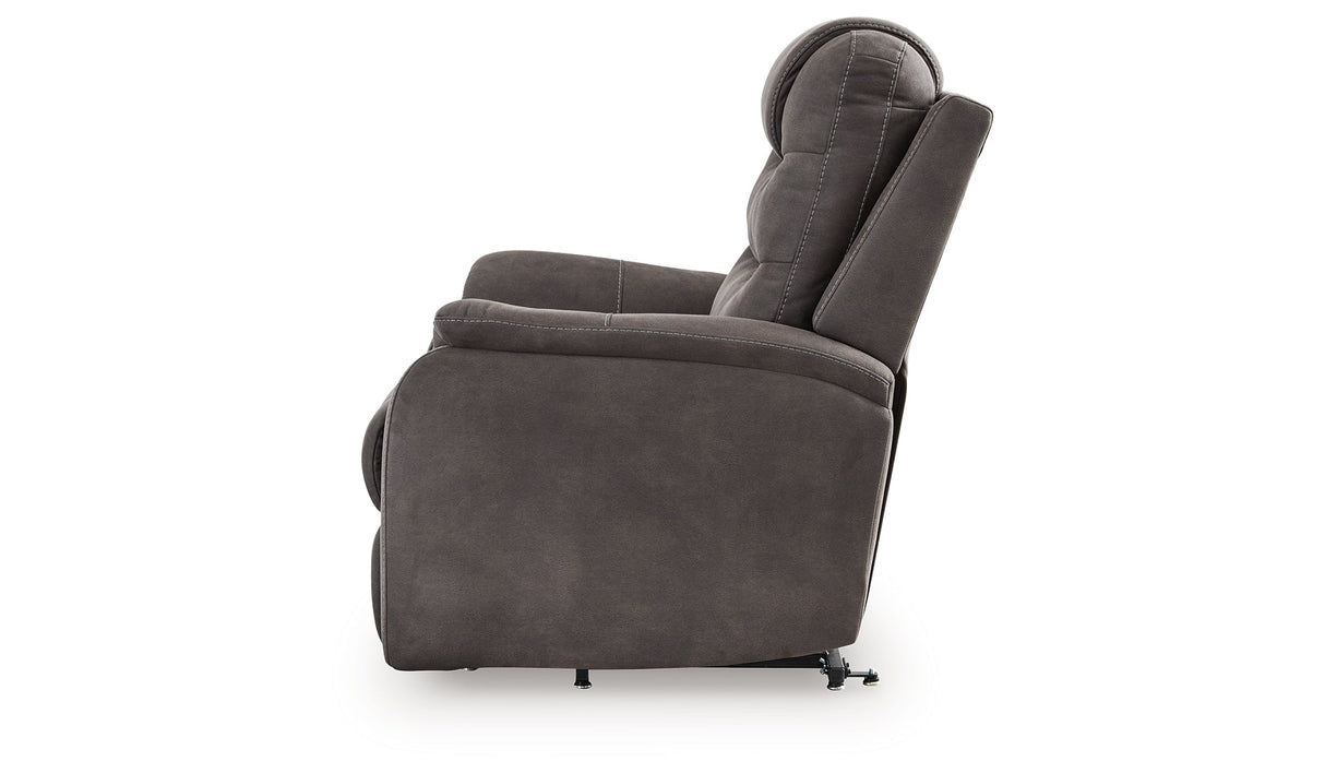 Snowfield Gunmetal Power Lift Recliner by Ashley at Eve Furniture