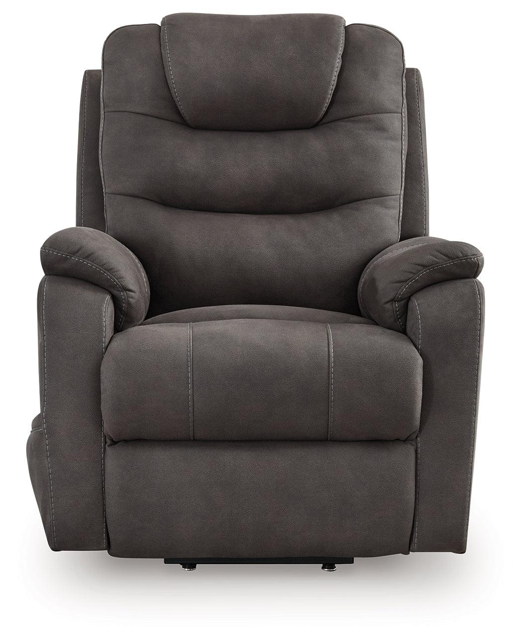 Snowfield Gunmetal Power Lift Recliner by Ashley at Eve Furniture