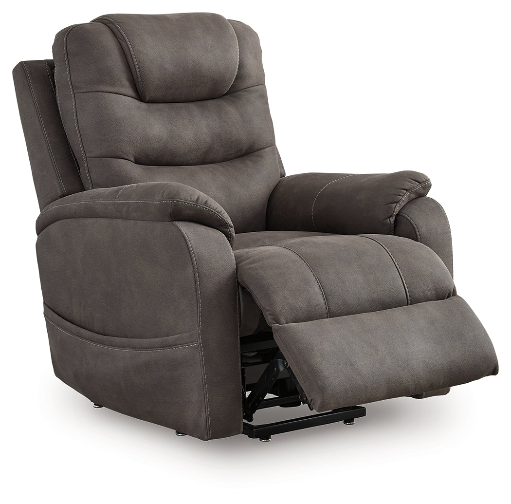 Snowfield Gunmetal Power Lift Recliner by Ashley at Eve Furniture