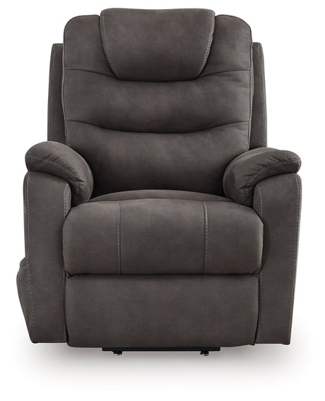 Snowfield Gunmetal Power Lift Recliner by Ashley at Eve Furniture