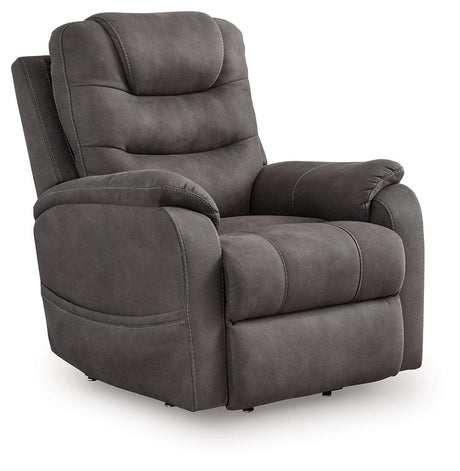 Snowfield Gunmetal Power Lift Recliner by Ashley at Eve Furniture