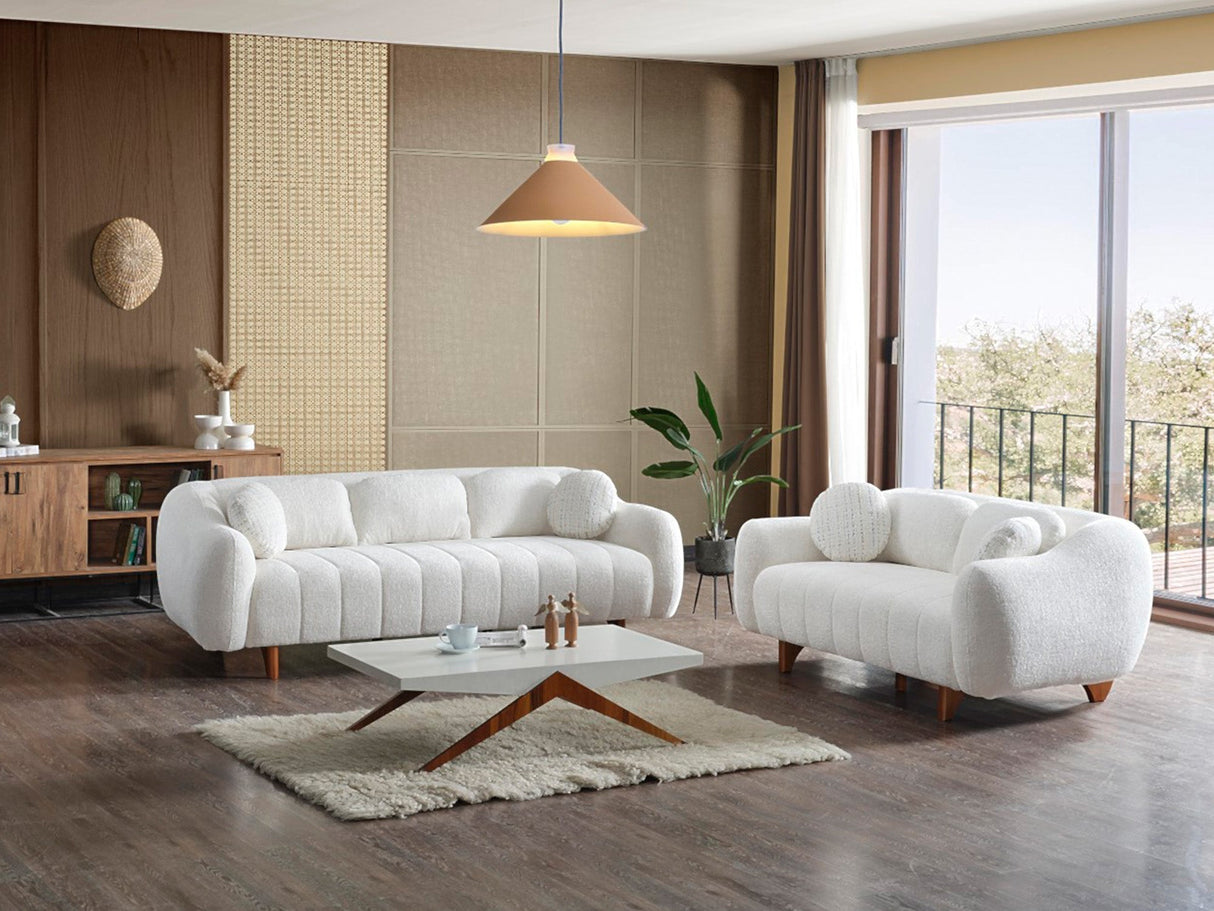 Snowy Cream Stationary Loveseat by Furnia at Eve Furniture